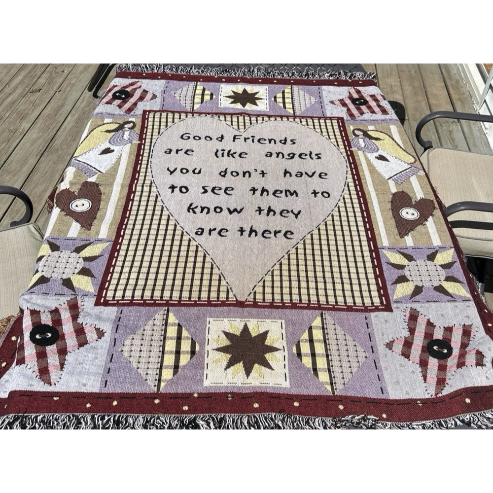 Angel Tapestry Throw Blanket Good Friends Are Like Angels Fringe 50 X 60
